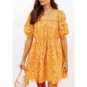 Just Me Sunflower Fields Crochet Lace Mini Dress Marigold Size XL / Néw No Tags